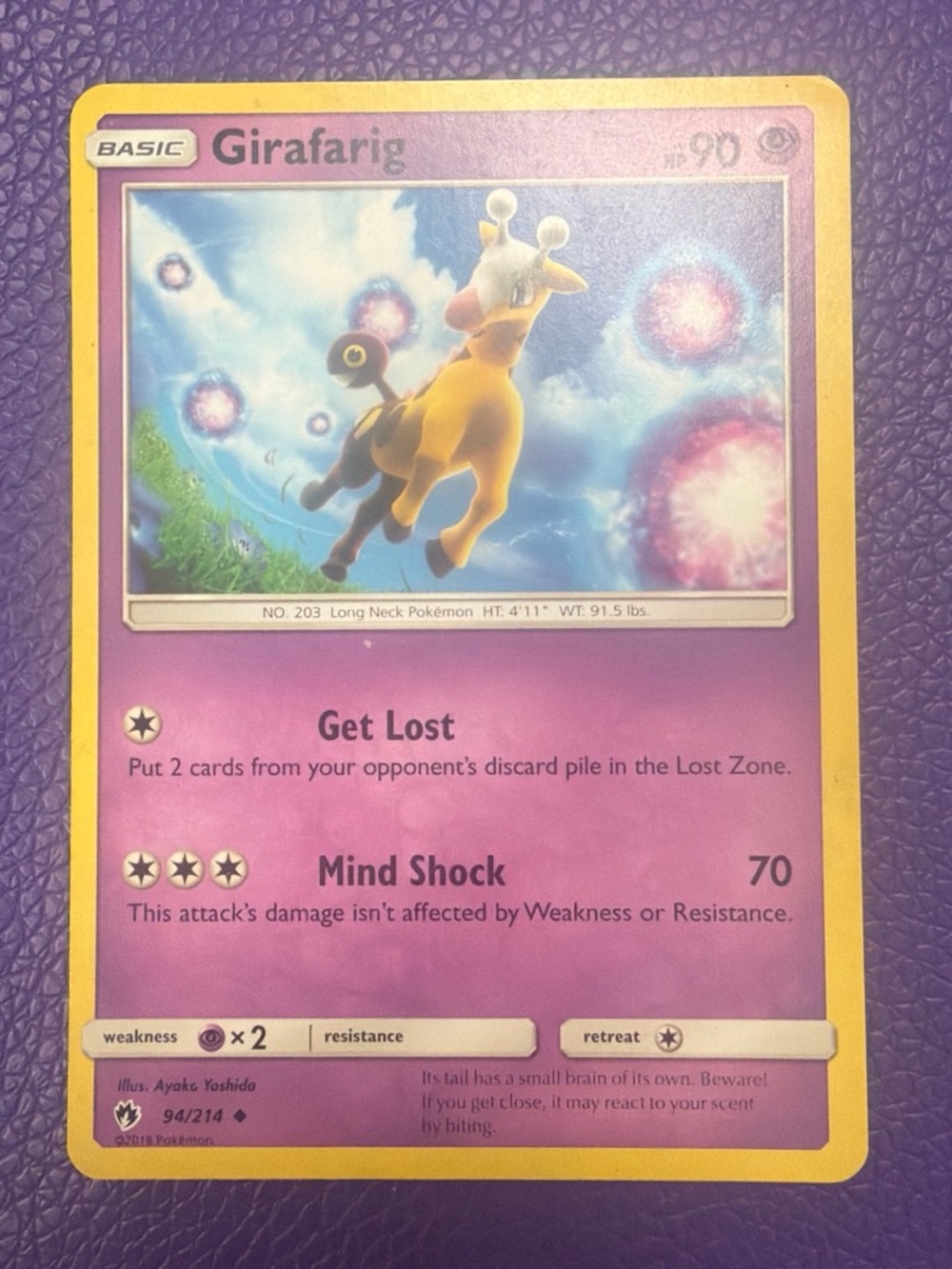 Pokemon Girafarig Yellow and Purple Trading Card